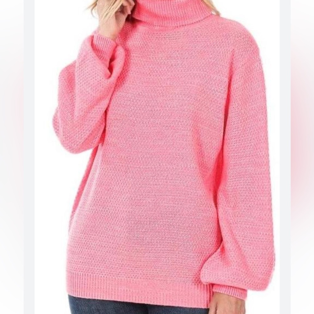Neon coral basic relaxed fit turtle neck sweater